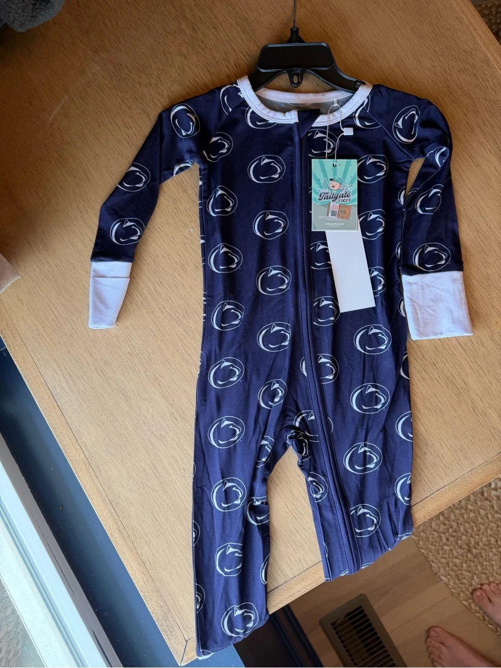 *NWT* PSU Navy & White Baby Pajama Zip Romper Tailgate Tikes